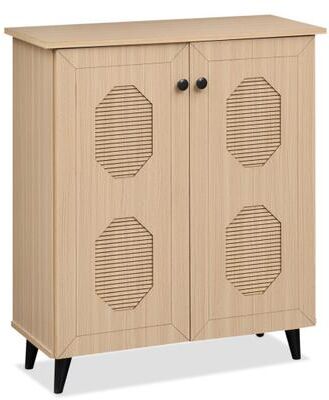 Costway 2‑Door Geometric‑Style Storage Cabinet Freestanding Footwear Organizer with Stylish Carved Panels-Natural