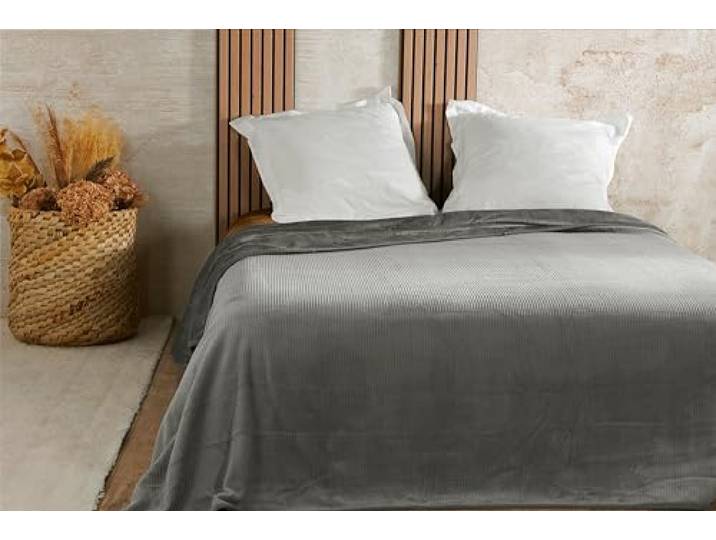 Linder Couvre lit Velours gaufré - 240x260cm - Gris