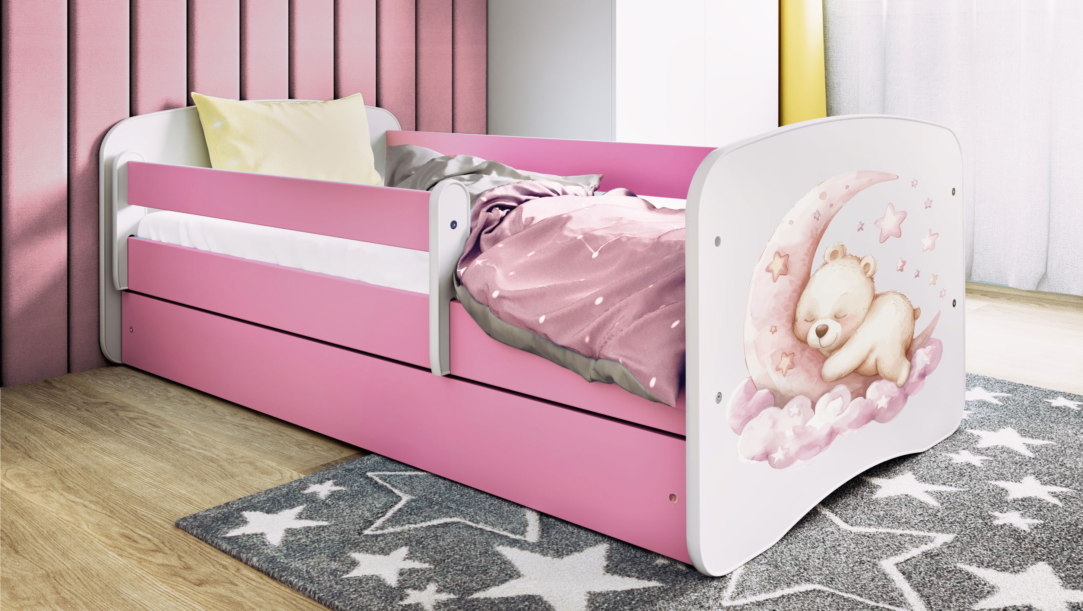 Kinderbett Jugendbett Schlafen 70x140, 80x160, 80x180 cm - Komplettset mit Schublade & Rausfallschutz