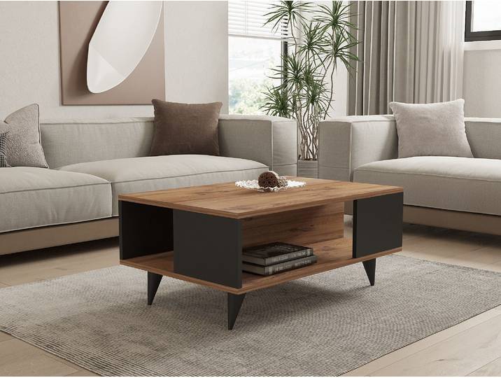 Skye Decor, Yuka- YukaPUQ, Nussbaumfarbe,Schwarz, Couchtische, 39,5x90x60 cm, 100% Melaminbeschichtete Partikelplatte