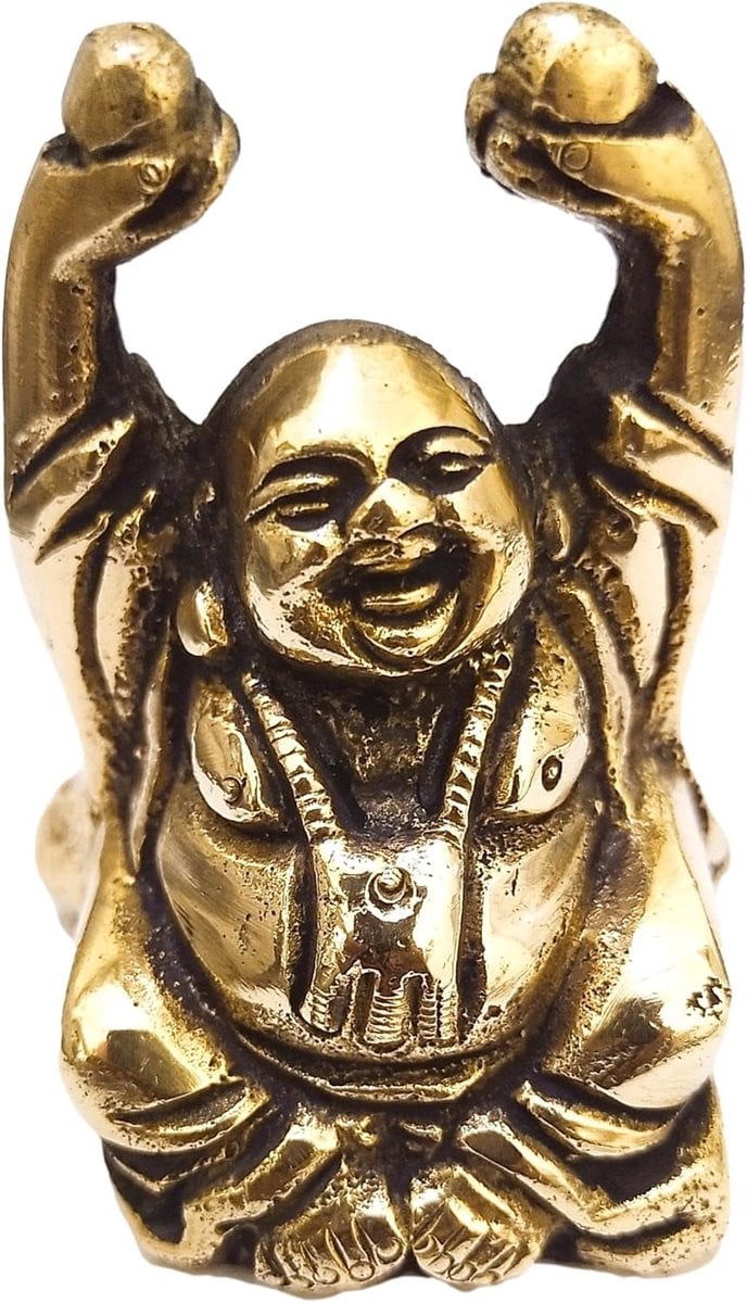 Lachende Boeddha Standbeeld Budai Beeldje Goud - 5,5 cm
