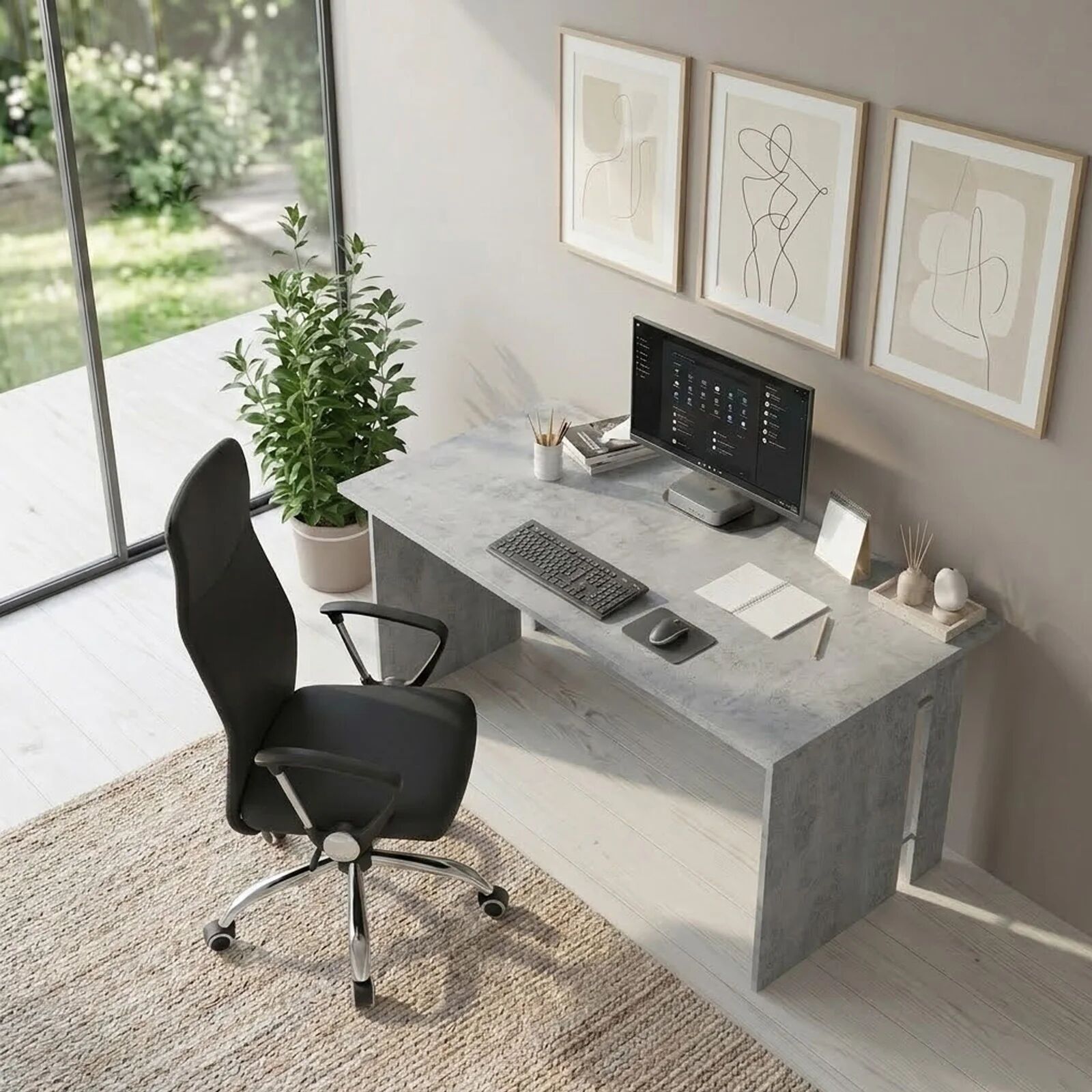garneroarredamenti Scrivania ufficio moderna 150x78cm cemento Woody