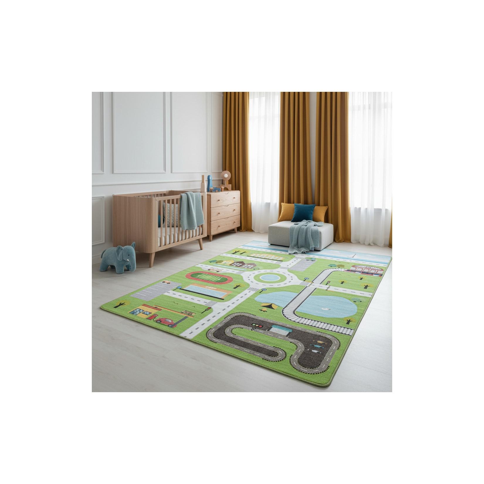 Kinderteppich TRAUN, mit Spielstraßen-Motiv, Grün, 80 x 120 cm