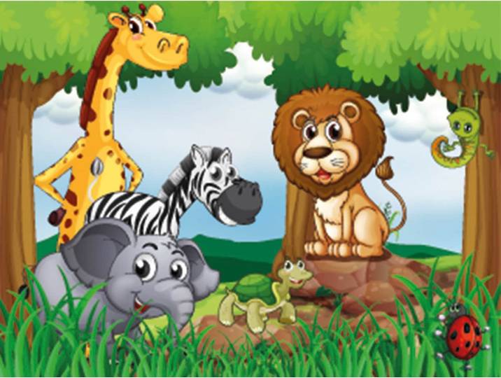 Fototapete PAPERMOON Jungle Animals , bunt, B:4m L:2,6m, Vlies, Tapeten, Fototapete