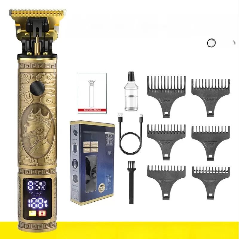 INF Goldener König Elektrischer Haarschneider für Herren - 3 Geschwindigkeiten, LED-Anzeige