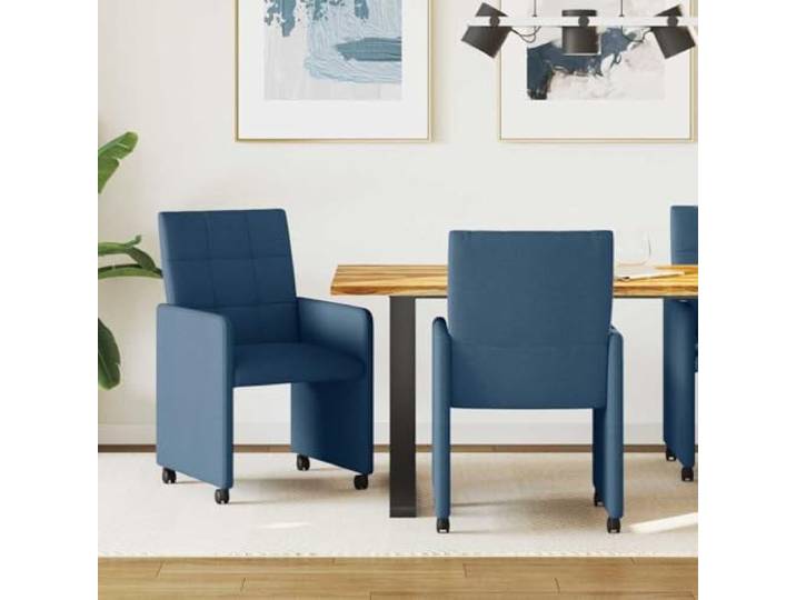 KTHLBRH Esszimmerstühle mit Rollen 2 STK Stoff Blau 58 x 65 x 94 cm Ergonomische Form, gepolsterter Sitz, leichtgängige Rollen, vielseitig einsetzbar, einfache Montage
