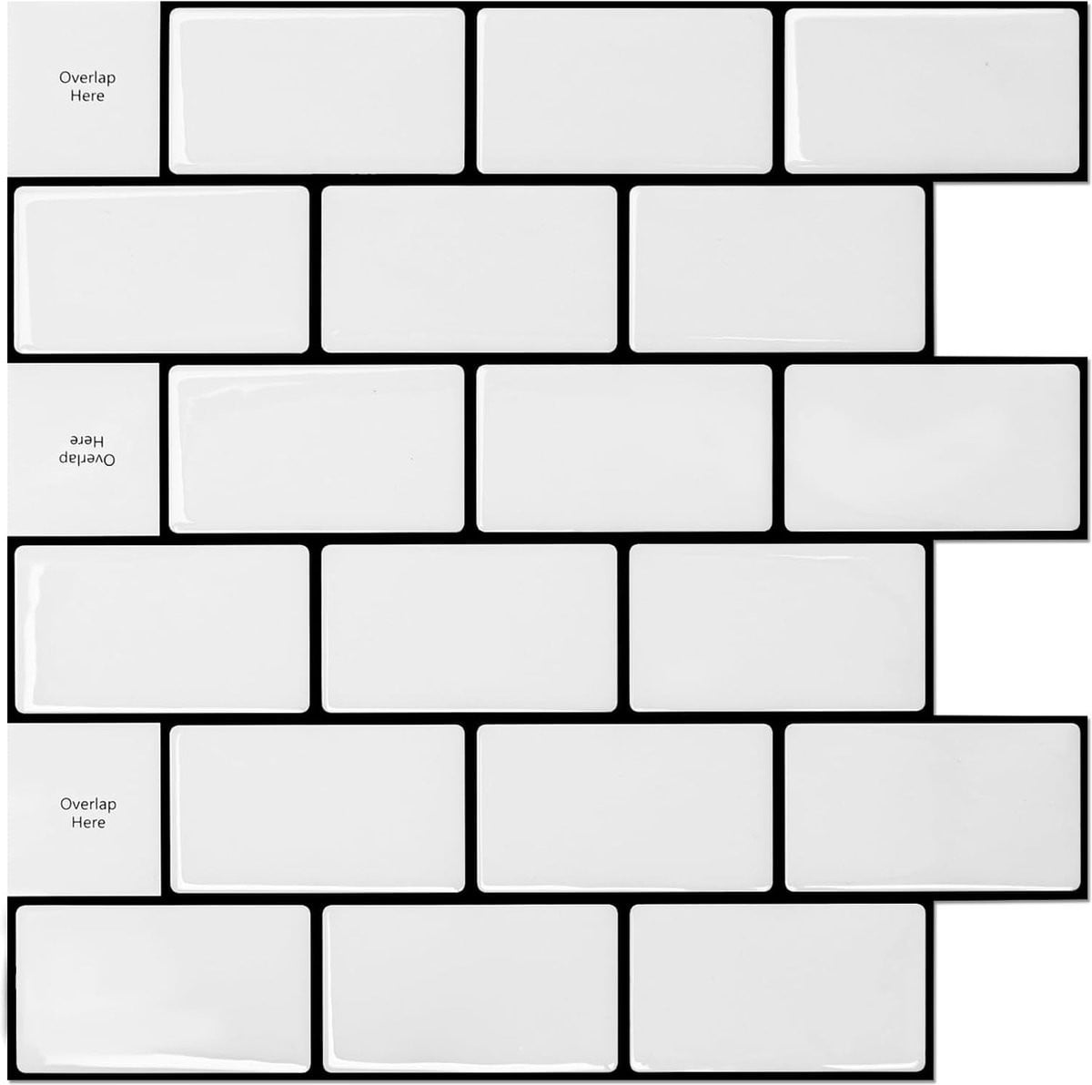 10 stuks 3D zelfklevende tegelstickers voor keuken en badkamer, wit met zwarte voeg, 30 x 30 cm