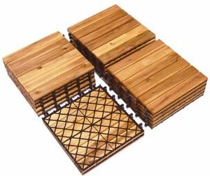 Costway 27 Pieces Acacia Wood Interlocking Patio Deck Tile