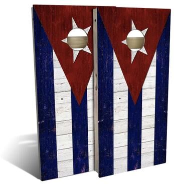 Skip's Garage Cuba Flag Outdoor Cornhole Board Set