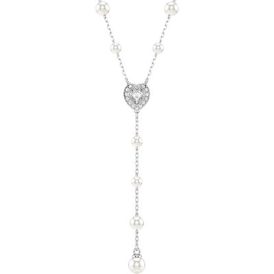 Y-Kette SWAROVSKI "Schmuck Geschenk Ariana Grande Y-Halskette Herz", silber (metallfarben, kristallweiß), Halsketten, Damen, Metall, L: 38, mit Swarovski Kristall