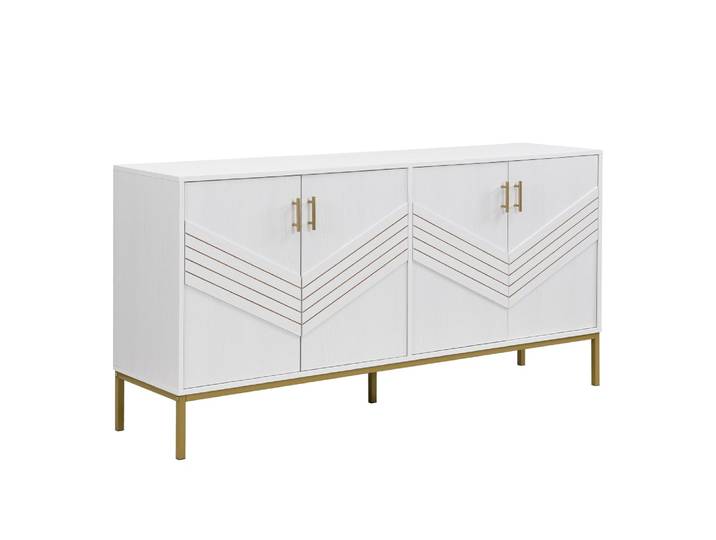 Buffet moderne blanc 4 portes texturés et accents dorés