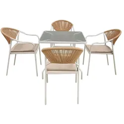 Happy Home 5tlg. Dining Set HGS34-BEI helles Rattan mit Sitzkissen in Beige