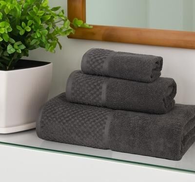 Superior Modern Cotton 3 Piece Bathroom Towel Set - Solid Textured Border