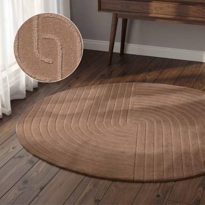 Wollteppich VIKOSA "Arcura", beige, H:15mm Ø:200cm, Wolle, Teppiche, Wolle Handgemacht, Hoch-Tief-Effekt, Geometrisches Linien Wellendesign