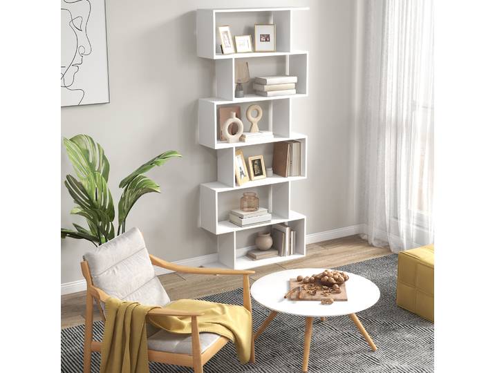 HOMCOM Bibliothèque Zigzag 6 Niveaux Blanc 80x23x192cm