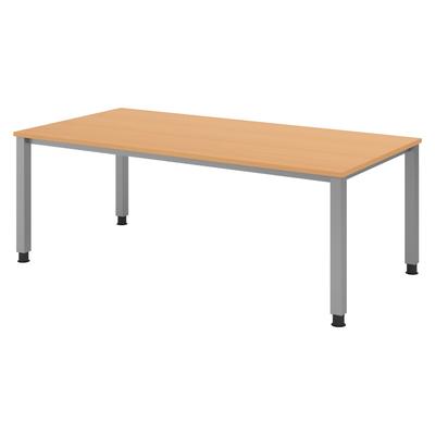 bümö manuell höhenverstellbarer Schreibtisch 200x100 cm in Buche - PC Tisch höhenverstellbar & groß, höhenverstellbarer Tisch Büro, großer
