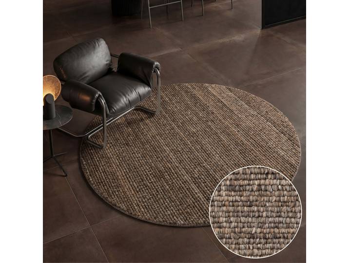 Teppich VILLEROY & BOCH Woll-Optik Teppich Wilma , braun (braun multifarben), H:8mm Ø:200cm, Baumwolle, Polyester, Teppiche, Teppich, Handgemacht, Woll-Optik, Weich, Meliert, Wohnzimmer, Schlafzimmer