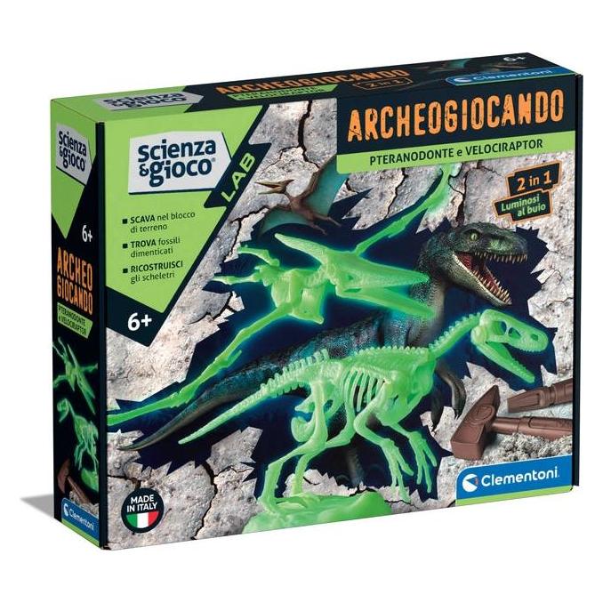 Clementoni Science Lab-Archaeogiocando Pteranodon and Velociraptor-Dinosaurs, Fossil Kit to Dig an (19375)