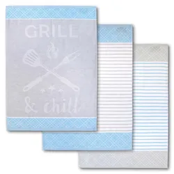 Dyckhoff Geschirrtücher GRILL & chill 70 x 50 cm hellblau grau