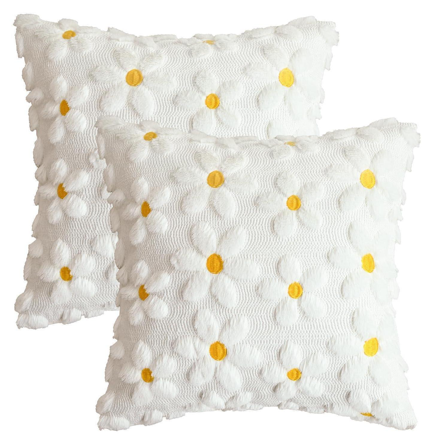 Artoid Mode Kussensloop set van 2, crèmekleurig, met gansbloemmotief, kunstbont, jacquardweefsel, 40 x 40 cm