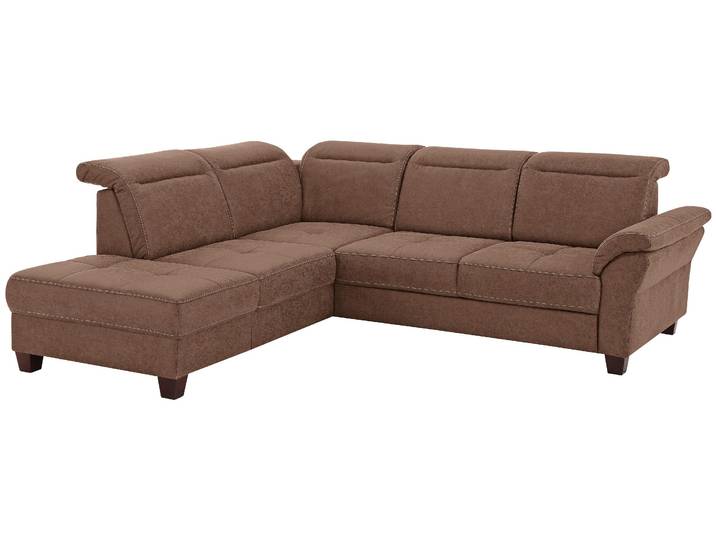 Ecksofa, Luxus-Microfaser Lederoptik, Braun (Haselnuss) 260×235 cm, Mit Kopfteilverstellung & Bettfunktion, Modern, Home-affaire