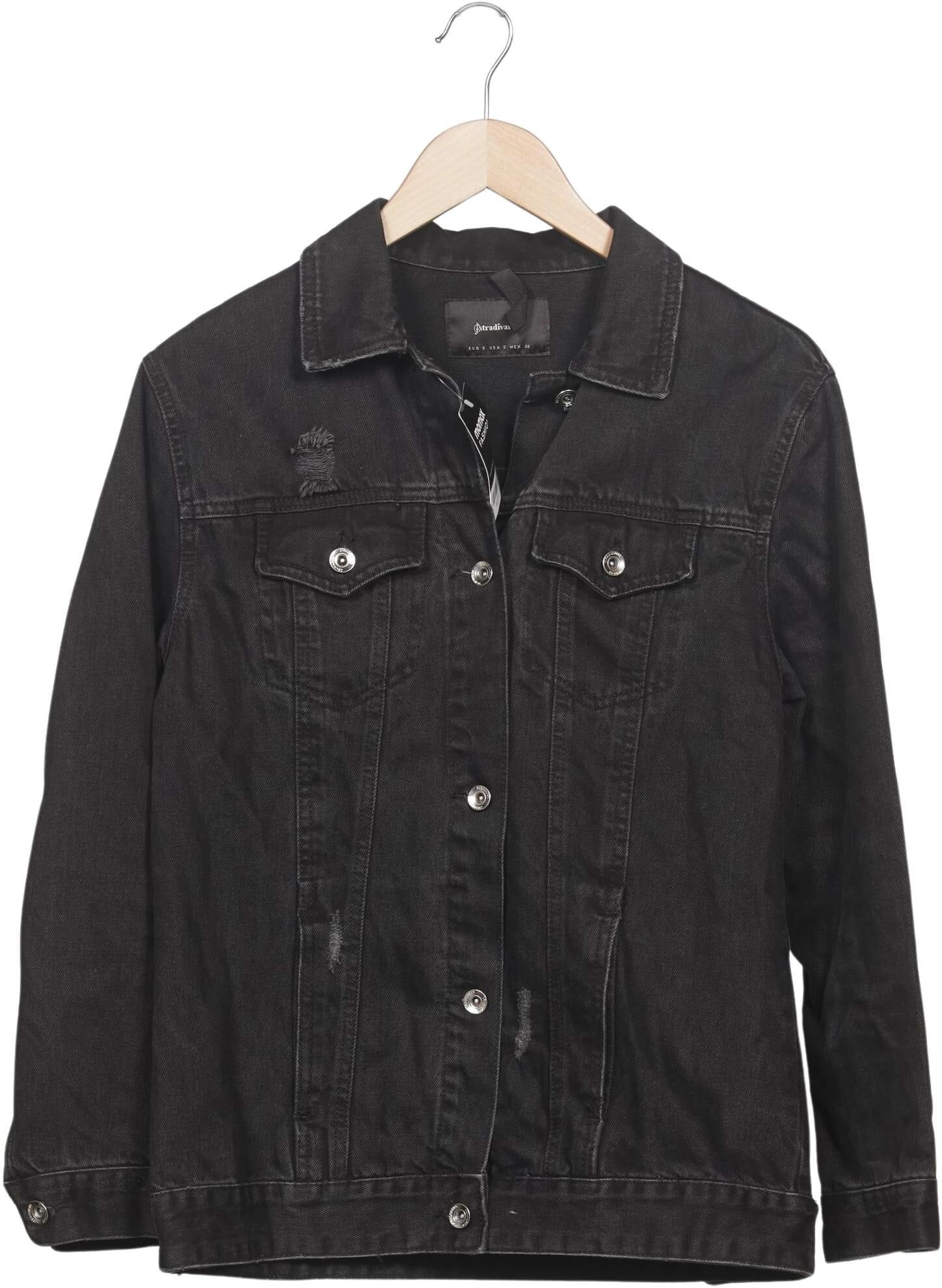 Stradivarius Damen Jacke, Schwarz, Gr. S, Baumwolle - Second Hand