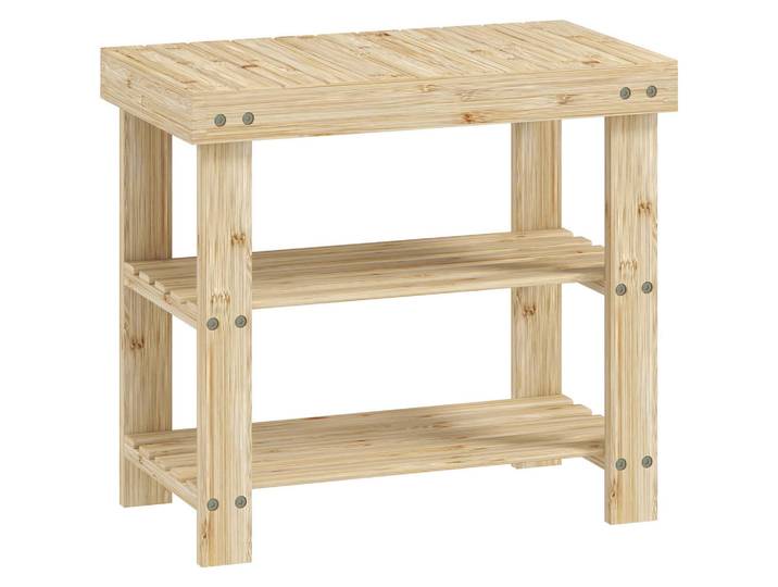 Homcom Schuhbank Bambus Naturholz, Naturfarben, Naturmaterialen, 2 Fächer, 28x45x50 cm, Garderobe, Garderobenbänke, Schuhbänke