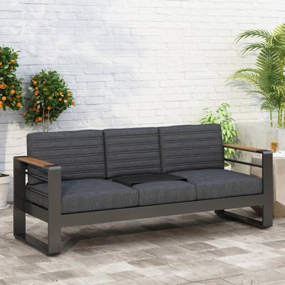 PRO_SELLERS Outdoor 3-Seater Aluminum Sofa with Water-Resistant Cushions Black