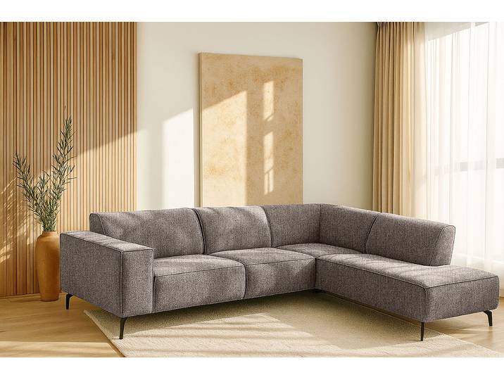 Ecksofa HOME AFFAIRE LORCAN mit Metallfüssen, Breite 275 cm, weiches Sitzgefühl , braun, B:275cm H:77cm T:210cm, 100% PES, Sofas, Ecksofa, Metallfüsse, Lederoptik, Struktur, Bouclé