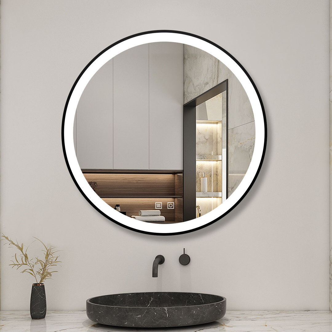 Metro Camy Vertical Black Framed Round Mirror Black 70cm x 70cm