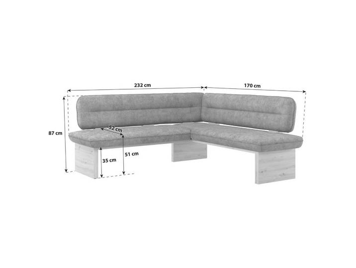 P & B Eckbank, Anthrazit, Holz, Eiche, Sperrholz, 232x170 cm, Esszimmer, Bänke, Eckbänke