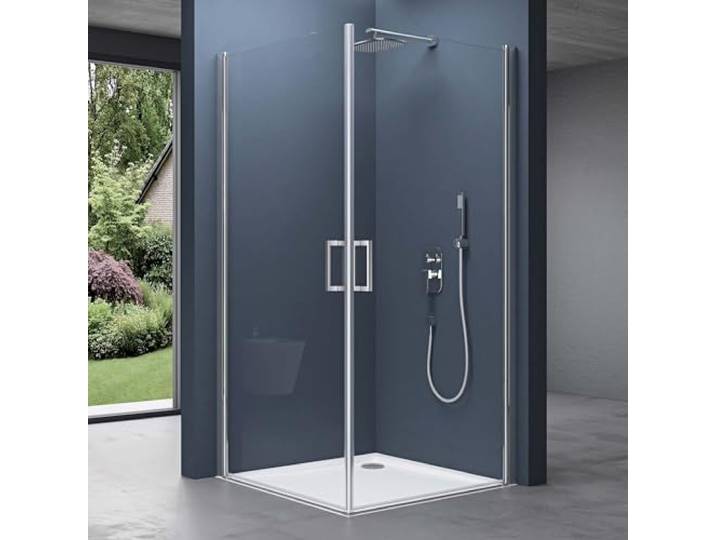 doporro Cabine de Douche en Angle 90x100x195cm Portes Pivotantes Pare Douche\, Verre Transparent\, Montage Réversible\, Ravenna24K