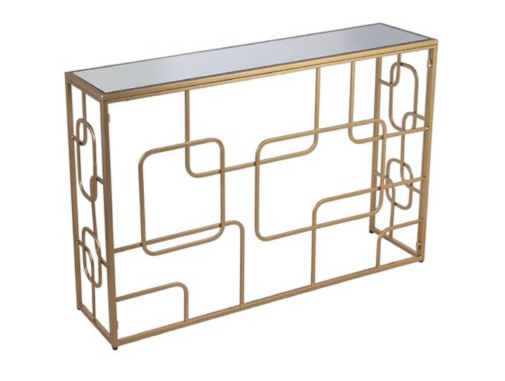 DRW Konsole, Eingangsschrank, aus Metall und Glas, vergoldet, 120 x 28 x 80 cm