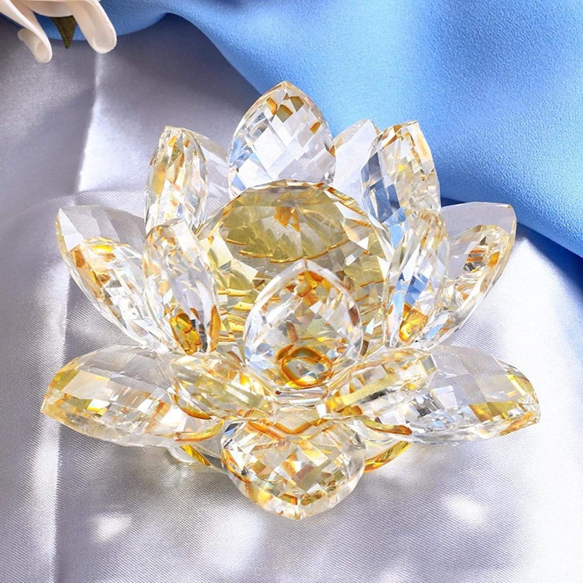 Kristallen Lotusbloem Glazen Beeldje Geel - 8.5 cm