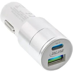 InLine USB 36W KFZ Ladegerät QC 3.0, USB-A + USB-C, PD 3.0, 12/24V DC, weiß
