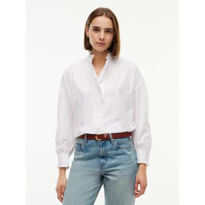 Langarmbluse TOMMY HILFIGER "POPLIN BLOUSE WITH RUFFLES", Damen, Gr. 36, optic weiß, Web, Obermaterial: 100% Baumwolle, unifarben, normal, Blusen, Baumwolle, mit Rüschen Detail