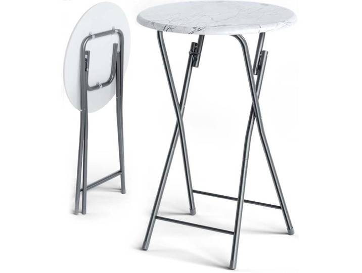 CASARIA® Table haute pliante blanche aspect marbre Table de bar Ø 60cm Mange-debout rond Table de bistrot jardin