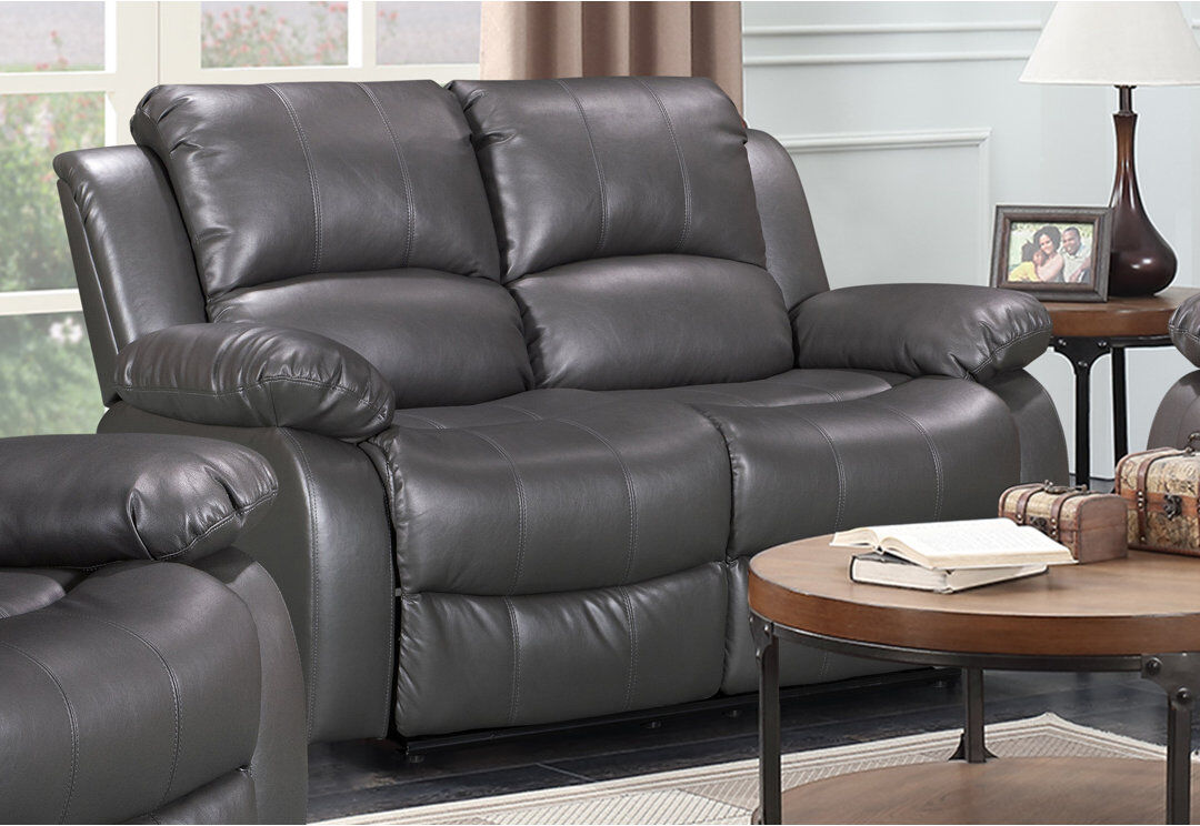 Brayden Studio Shewmaker Faux Leather Reclining Sofa Grey 3