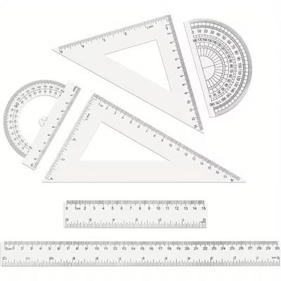 6 Piece Geometry Tools Clear Plastic Dual Measurements Rulers Protractor Triangles For Students And Office 6 Piece Geometry Tools Clear Plastic Dual Measurements Rulers Protractor Triangles For Students And Office