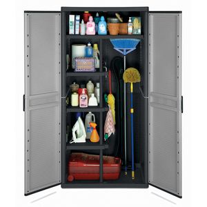 Terry Mehrzweckschrank Jumbo QBlack, grau, für Staubsauger, 5 Fächer, 89,7 x 180 x 53,7 cm