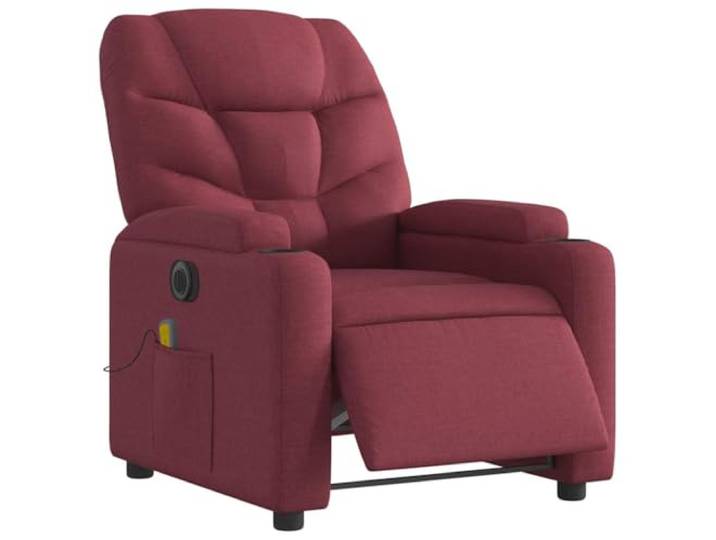 KTHLBRH Elektrischer Massagesessel, neigbar, aus weinrotem Stoff Weinrot, Stoff 100% Polyester, 135 Grad Neigung, 6-Punkt-Massage, Getränkehalter, Seitentasche, Holzrahmen