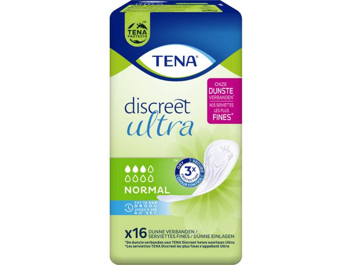 Tena Discreet Ultra Normaal Incontinentieverband (16-Pack, Ultradun, Bamboe &amp; Katoen, Latexvrij)