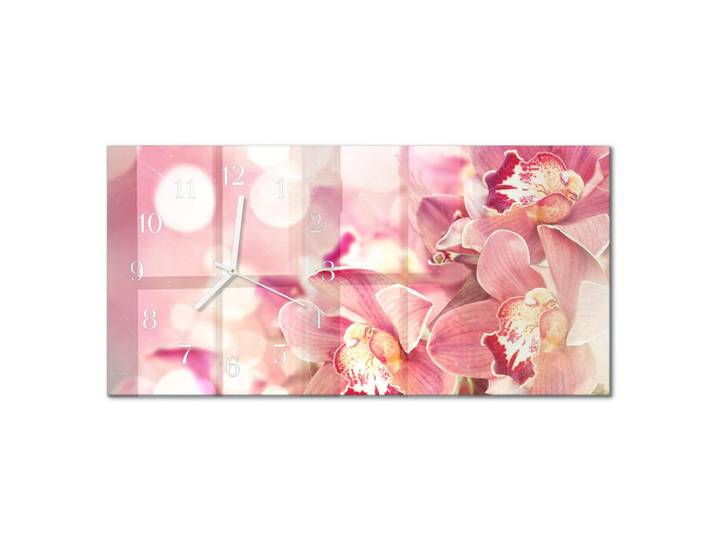 Tulup Wanduhr 60x30 cm - Blume, Pink, Glas, Rechteckig, 60x30x0.4 cm, Dekoration, Uhren, Wanduhren