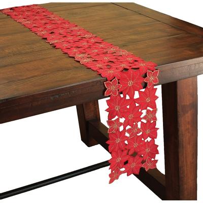 Xia Home Fashions Festive Poinsettia Embroidered Cutwork Holiday Mini Table Runner, 8 by 62-Inch