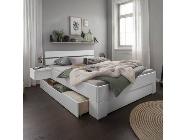 HOMELIV. Bett Ottena Komfort Fichte Massivholz mit Schubkasten 180x200cm klassischer Stil, höhenverstellbar