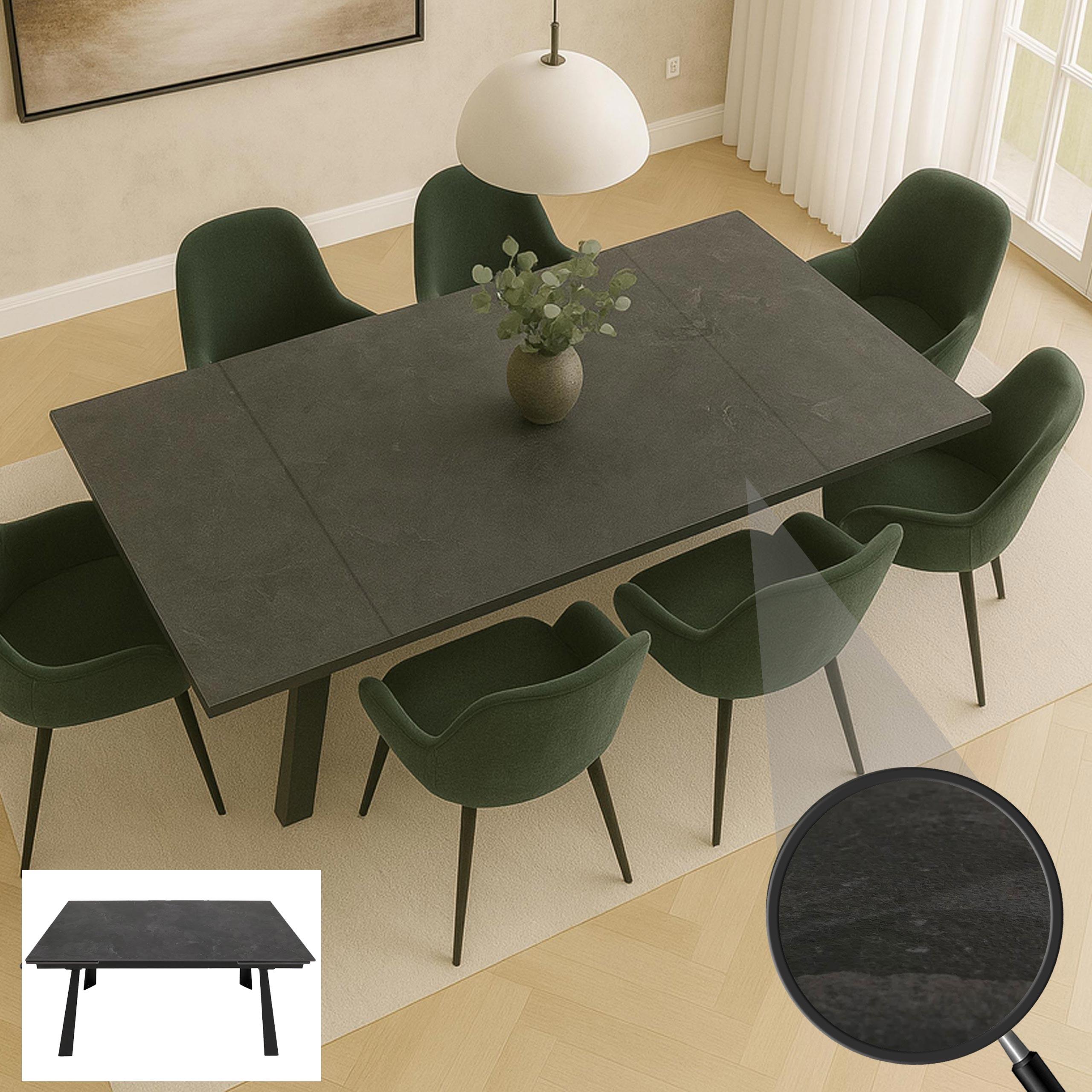 Esszimmertisch HWC-O59, Esstisch Ausziehtisch, Sinterstein Metall ausziehbar 160-242x91cm Marmor-Optik grau
