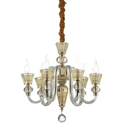 Ideal Lux Kronleuchter STRAUSS, 6-flammig, Ø 50.5cm, E14, Roségold / Glas klar / Bernstein-Kristall IDEA-140605