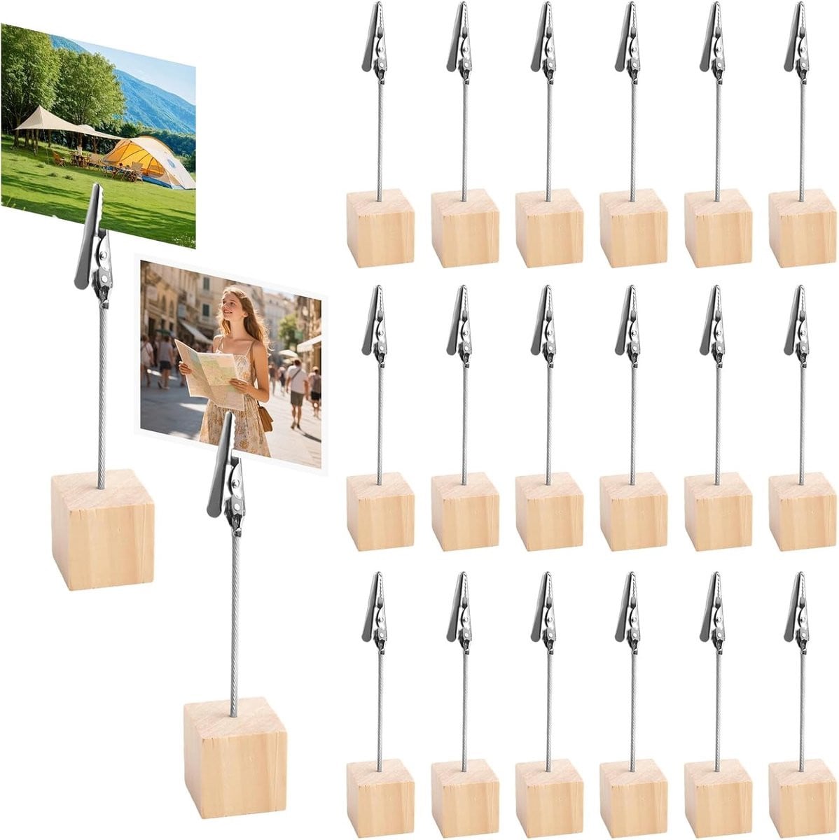 Set van 20 verticale fotohouders met clips voor creatieve presentatie van foto's en notities