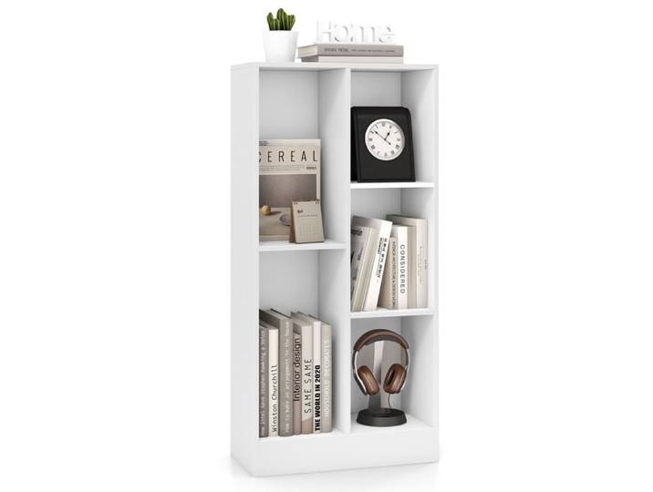 GOPLUS Bibliothèque à 5 Cubes Ouverts 50x24x104CM avec 2 Kits Antibasculement-Organisateur de Rangement Blanc