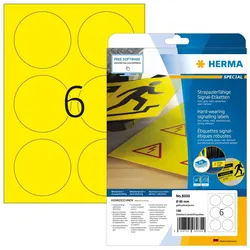 HERMA Signal-Schilder strapazierfähig A4 Ø 85 mm rund gelb stark haftend Folie matt wetterfest 150 St.
